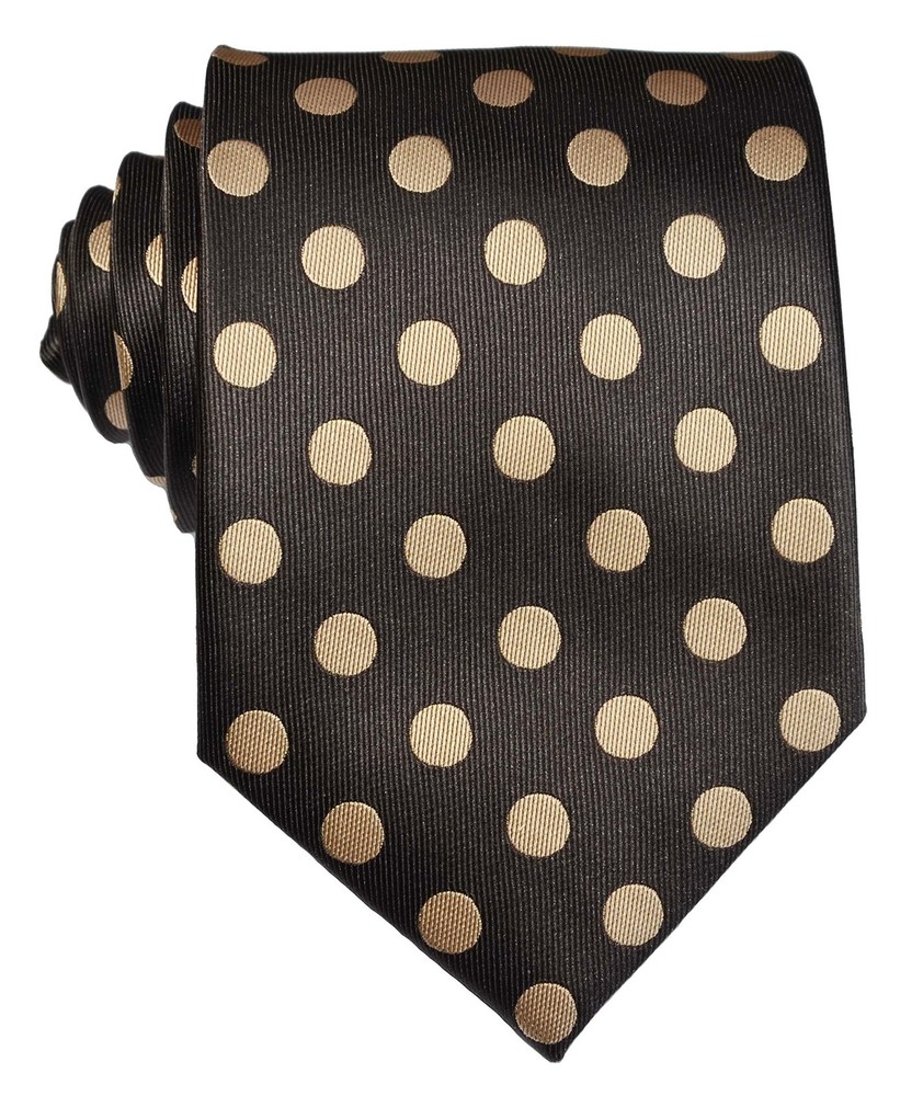 New Classic Polka Dots Brown Coffee JACQUARD WOVEN Silk Men's Tie Necktie