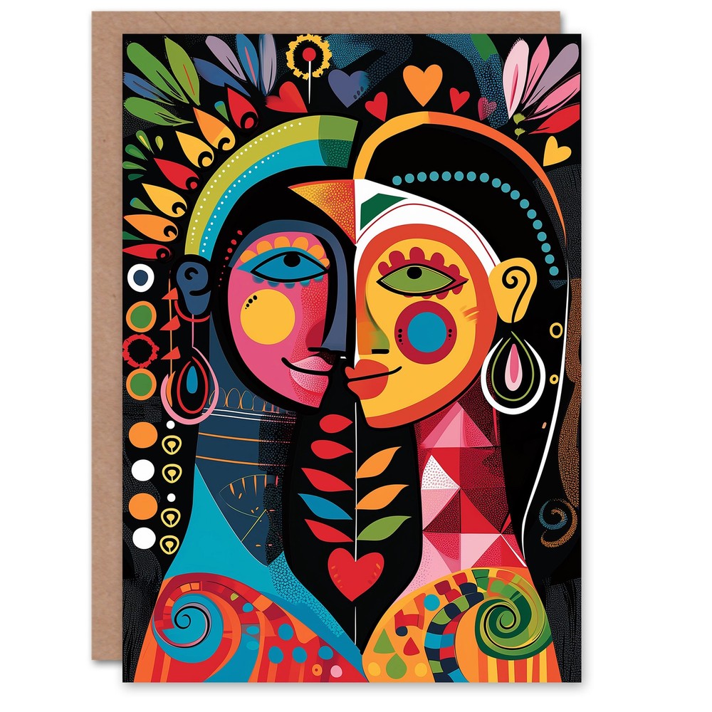 Valentines Day Greeting Card Native American Couple Folk Art For Him or Her