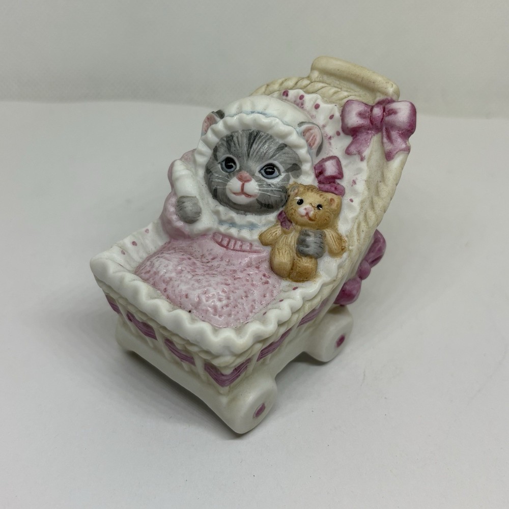 1987 SCHMID Kitty Cucumber Ornament B. Shackman Baby Kitty in Basinet
