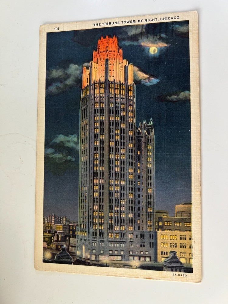 The Tribune Tower by Night Chicago Illinois Postcard