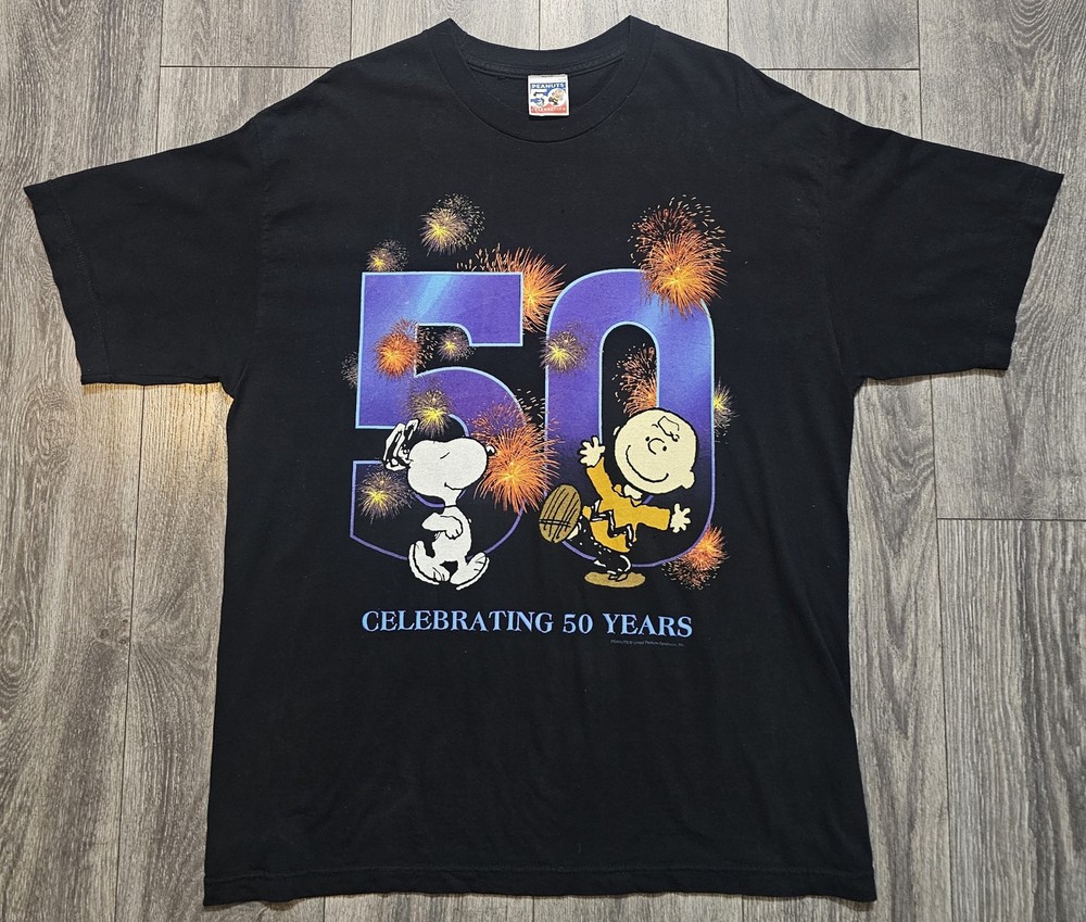 50th Anniversary Charlie Brown & Snoopy Peanuts T-Shirt Black XL