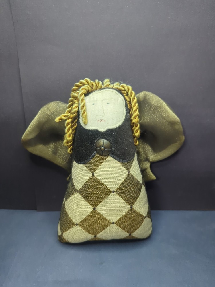 Woof & Poof 1999 Folk Art Angel Door Hanger – Gold Dress – Vintage Decor