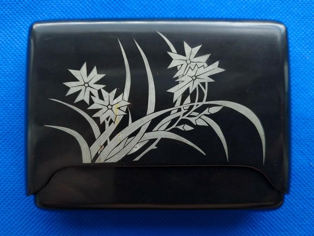 1950 s Antique Vintage Beautiful Black China Cigarettes Case Box ✩