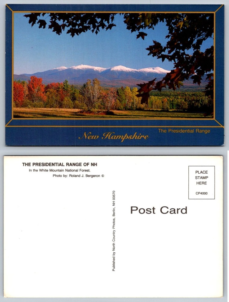 New Hampshire Presidential Range White Mountains Autumn Snow Scenic Postcard