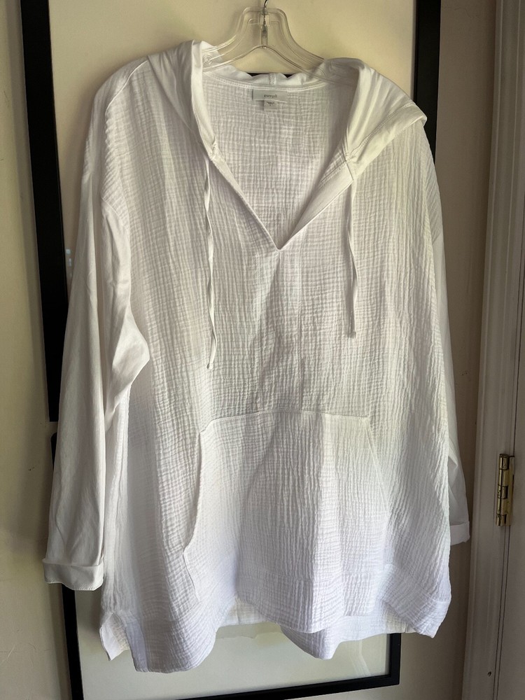 PureJill large white cotton & modal unlined puckery hoodie