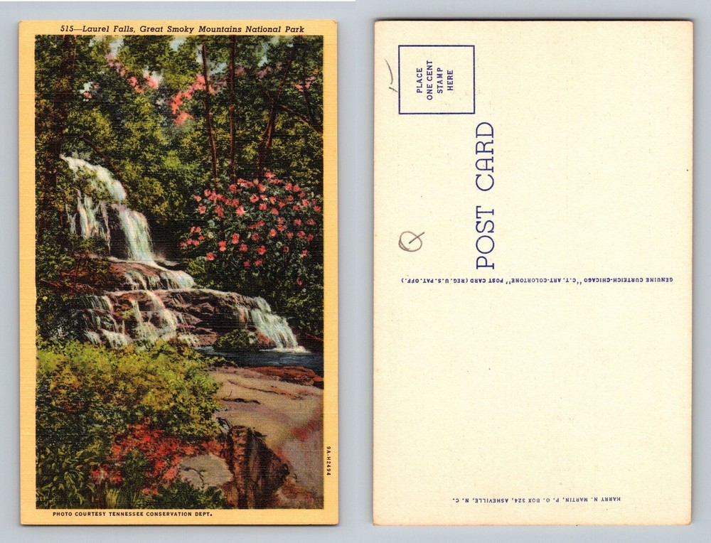 Gatlinburg, TN-Tennessee Laurel Falls Smoky Mountains Waterfall Vintage Postcard