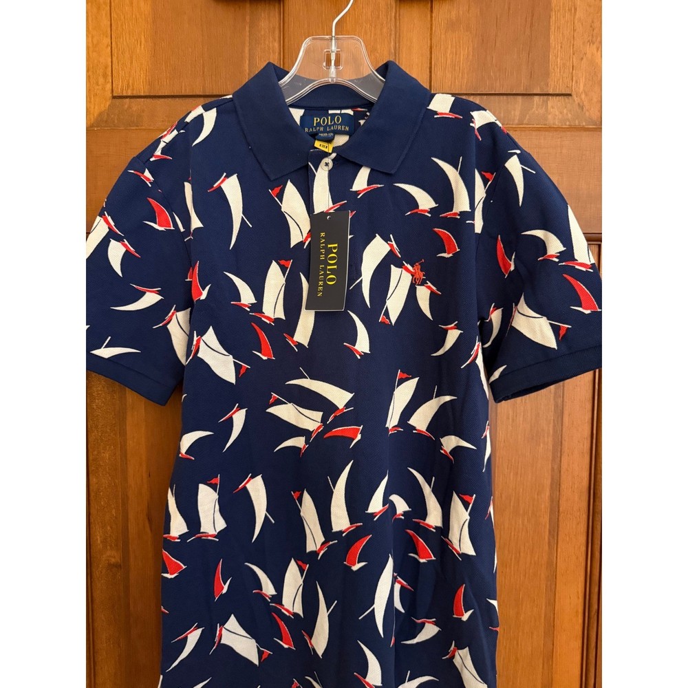 NWT Ralph Lauren Sailing Polo Shirt Boys M (10-12) Blue Short Sleeve Resortwear