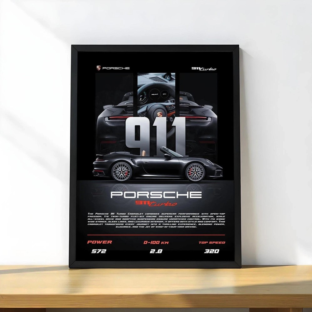 Porsche 911 Turbo Poster | Luxury Sports Car Wall Art | Automotive Office Decor