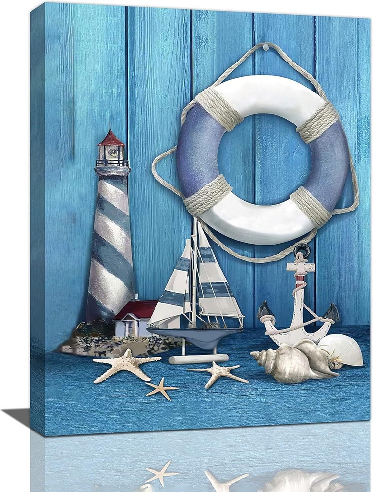 Bathroom Nautical Wall Art Modern Starfish Anchor Lighthouse Pictures Wall Deco