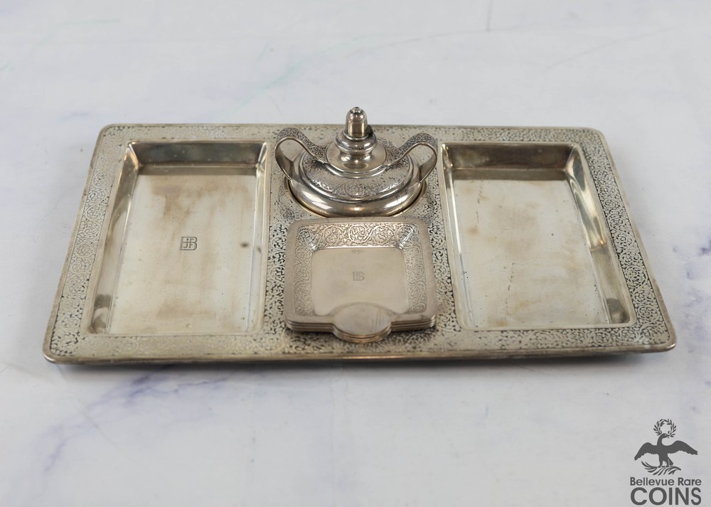 Vintage Tiffany & Co. Sterling Silver Cigar Serving Tray 7-Piece Set Monogrammed