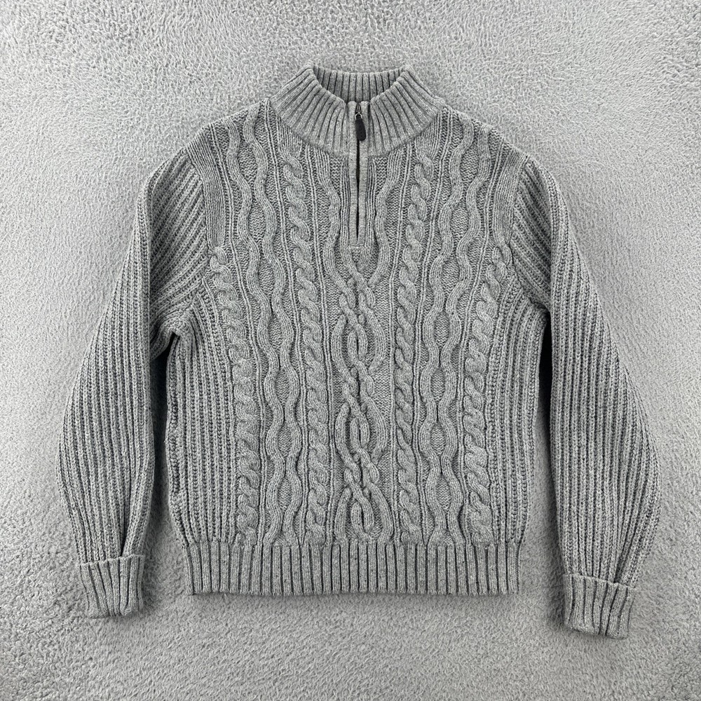 L.L. Bean Men’s Size Large Gray 1/4 Zip Chunky Knit Sweater Y2K EUC