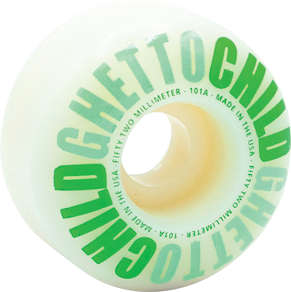 GHETTO CHILD CLASSIC LOGO 52MM WHT/GREEN WHEELS SET