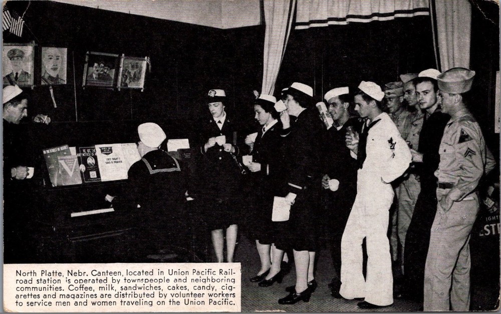 WWII North Platte Nebraska Canteen Union Pacific RPPC Postcard