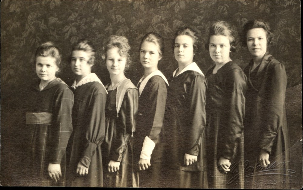 Girls singing group? ~ Fergus Falls Minnesota blindstamp~RPPC real photo 1910-30