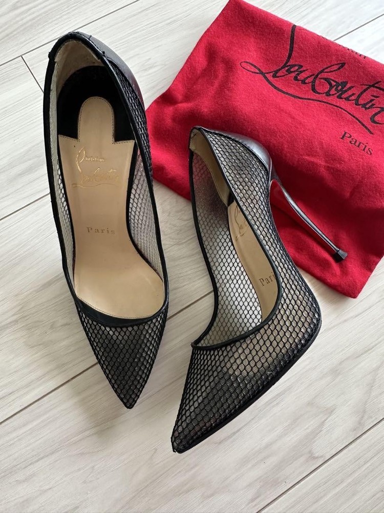 Christian Louboutin Black Mesh High Heels 6.0US/23cm Leather Red Sole
