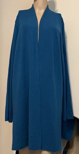 Eileen Fisher Womens XL Teal Blue Long Cardigan Open Front Stretch Sweater EUC