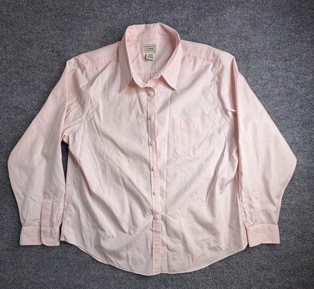 LL Bean Shirt Womens XLarge Pink Oxford Button Up Long Sleeves Vintage 90s EUC