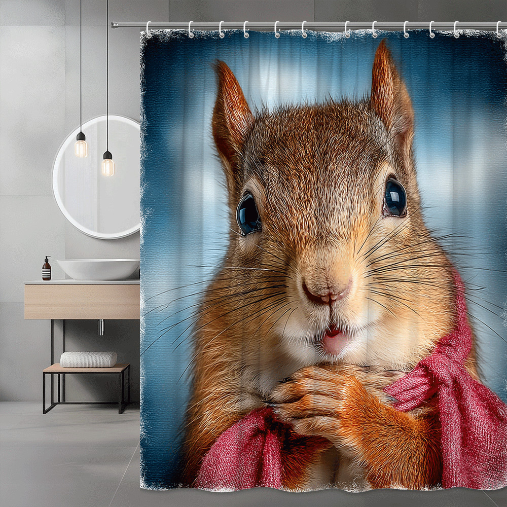 Squirrel Shower Curtain Cute Animal Portrait Blue Background