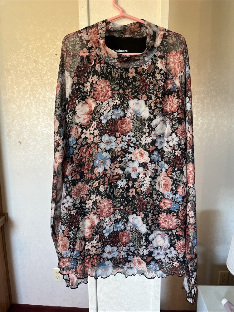 Dealmore Size Large Flower Dressy Top, With Thumb Holes