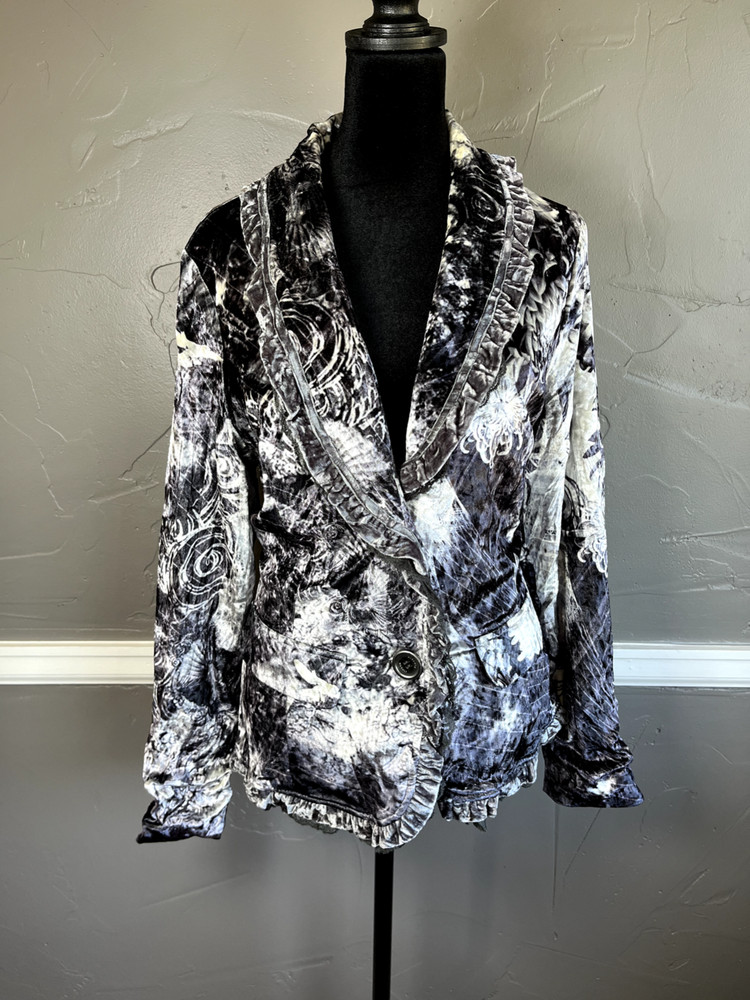 Alberto Makali BlazerWomen's Size L Gray  Black Deep Purple Velvet Jacket