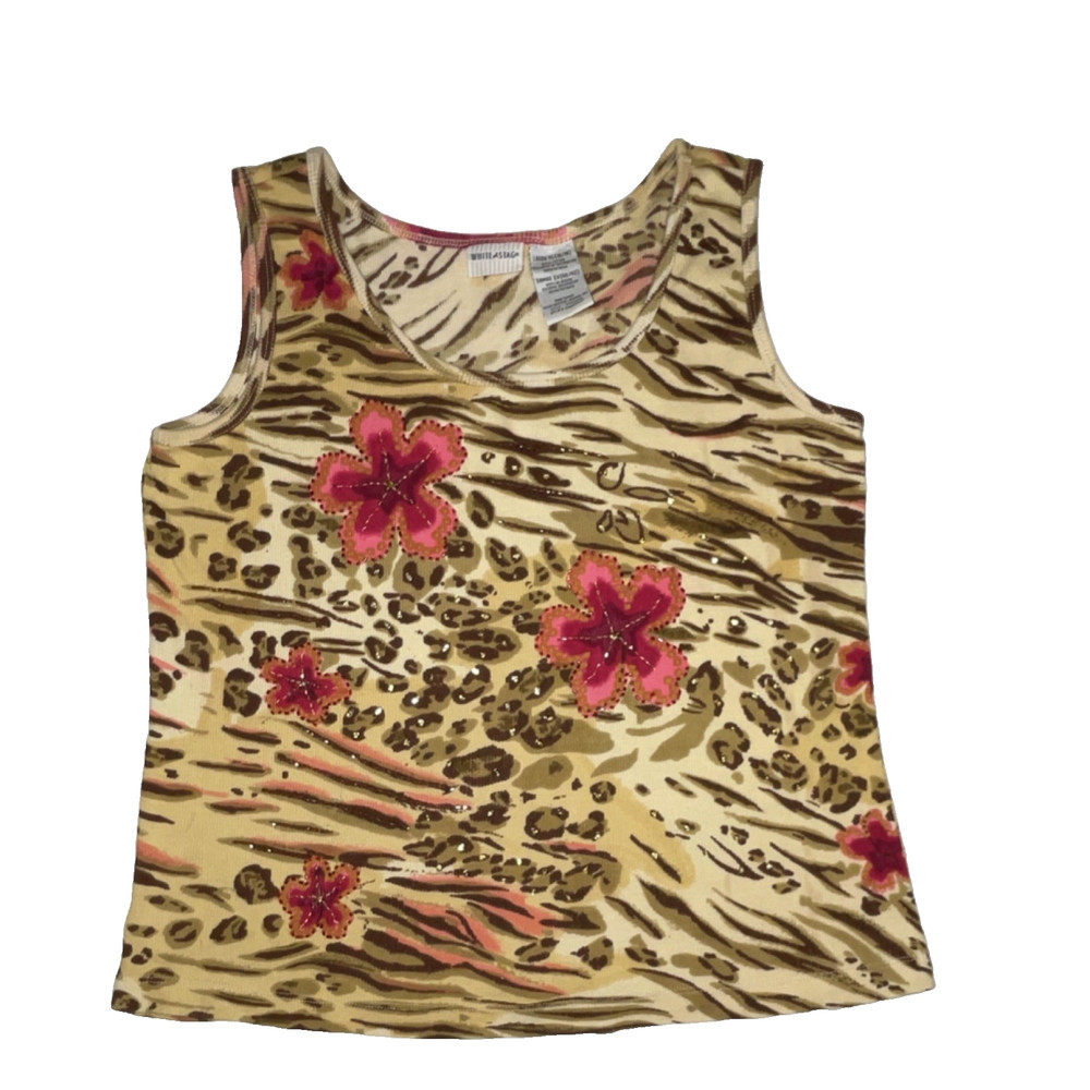White Stag Floral / Animal Print Wide Strap Tank Top XL