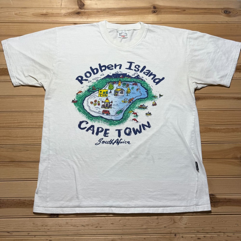 Vintage 90s Robben Island Cape Town South Africa Graphic Souvenir T-Shirt - XL