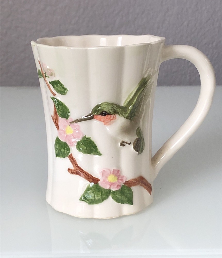 Vintage Otagiri Japan Cup/Mug Fluted Porcelain Hummingbird Bird Flowers 4
