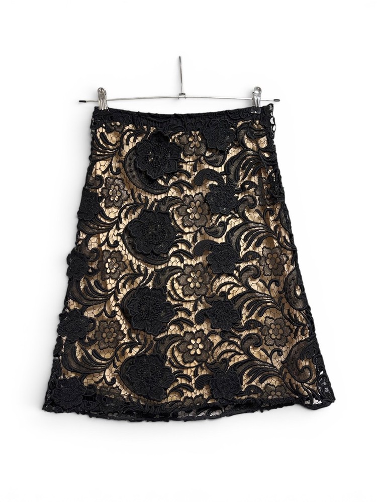 Prada FW08 Runway Black Guipure Lace Skirt & Silk Lining Miuccia Prada, Size 40