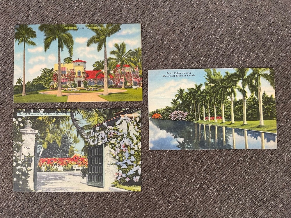 Vintage Linen Postcards Florida~Typical Miami Waterfront Estate Views