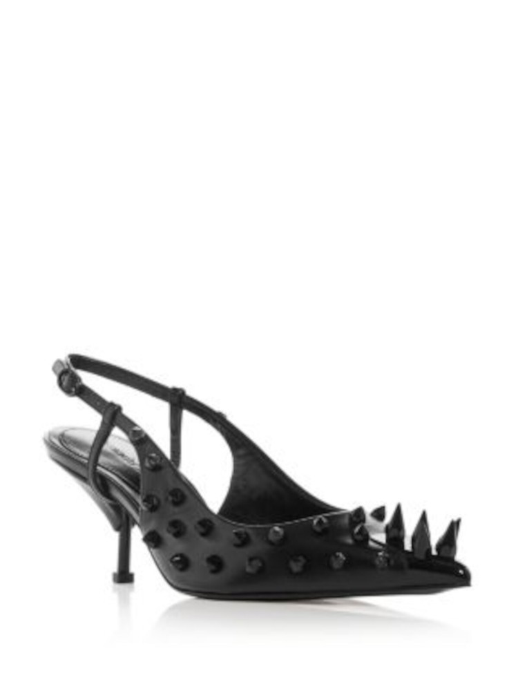 ALEXANDER MCQUEEN Black Spiked Kitten Heel Slingback Size 38