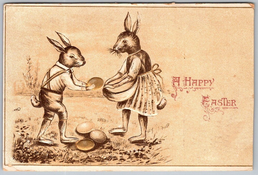 Antique Postcard Easter Bunny Rabbits Eggs Sleepy Eye, MN 1910s