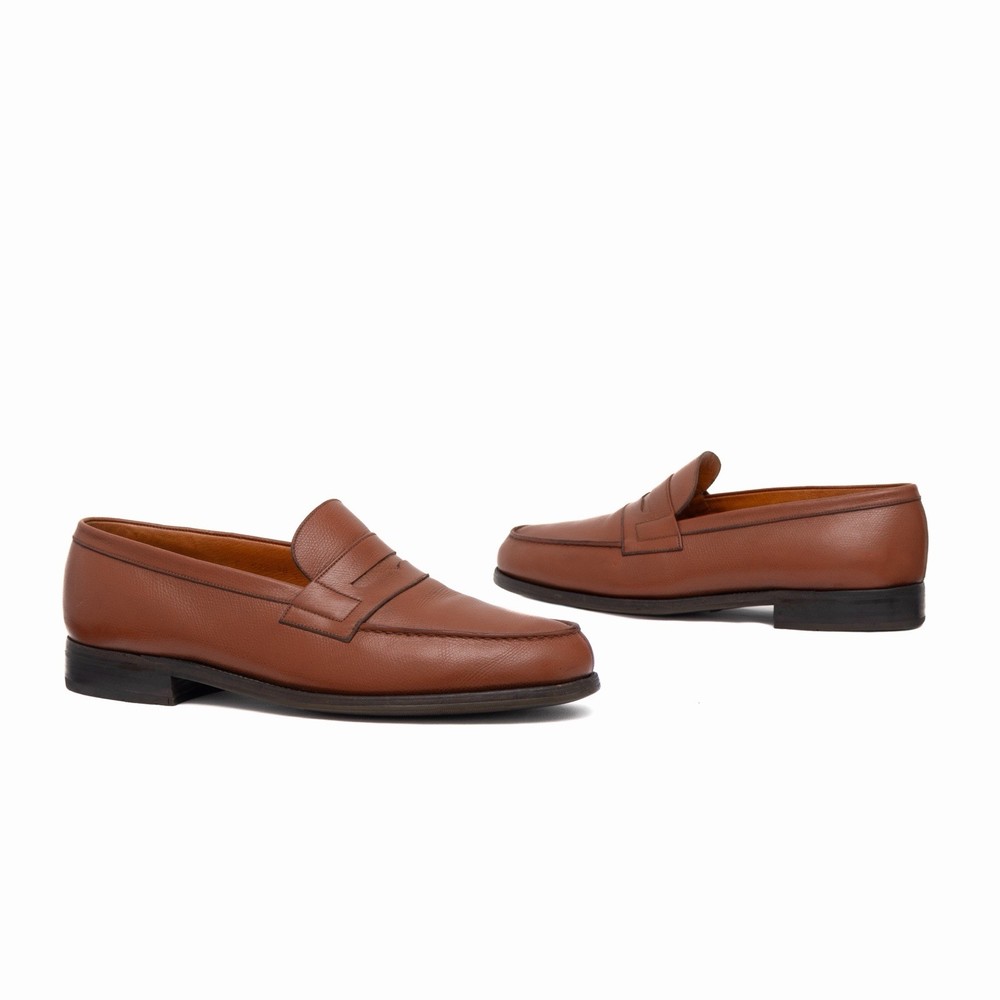 1k.$ J.M. Weston 180 Penny Loafers Brown Leather Handmade France UK 9.5 US 10.5E