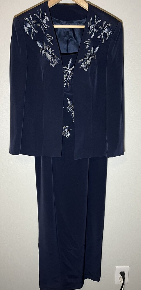 JOVANI New York Navy Blue Beaded Evening Long Gown & Jacket Cocktail Size Large