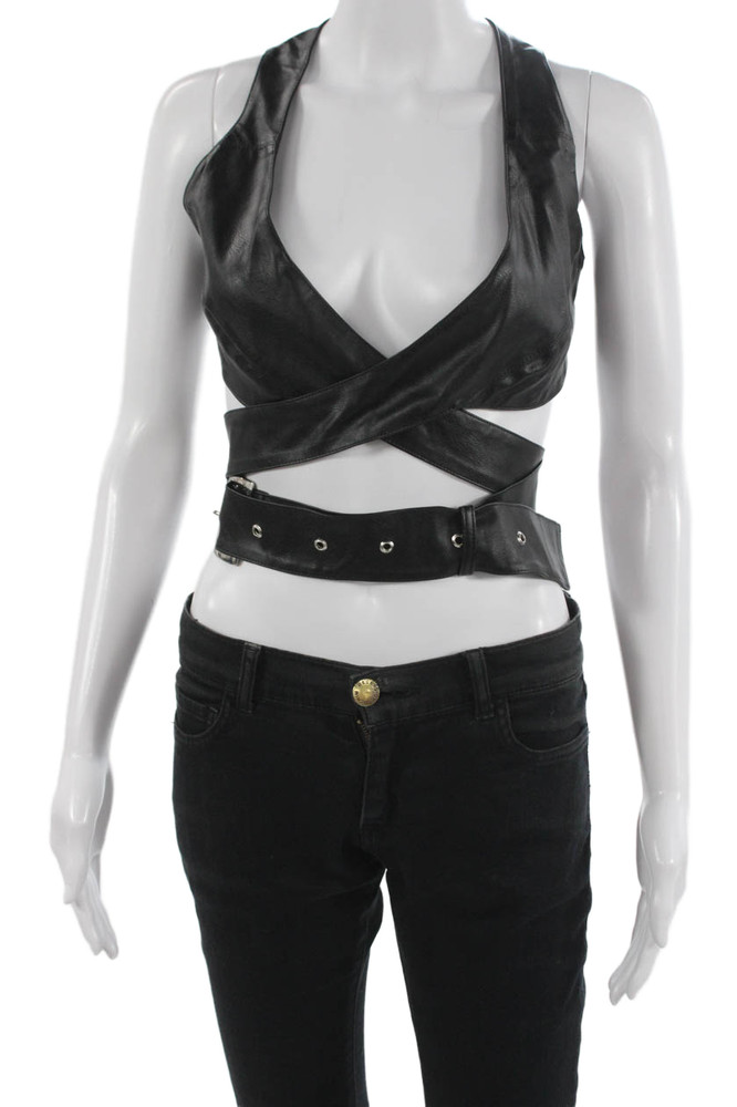 Nonchalant Label Women Cropped Halter Tank Black Polyester Sleeveless Size SFree Shipping in US $100+ Orders | $6.95 Orders Below