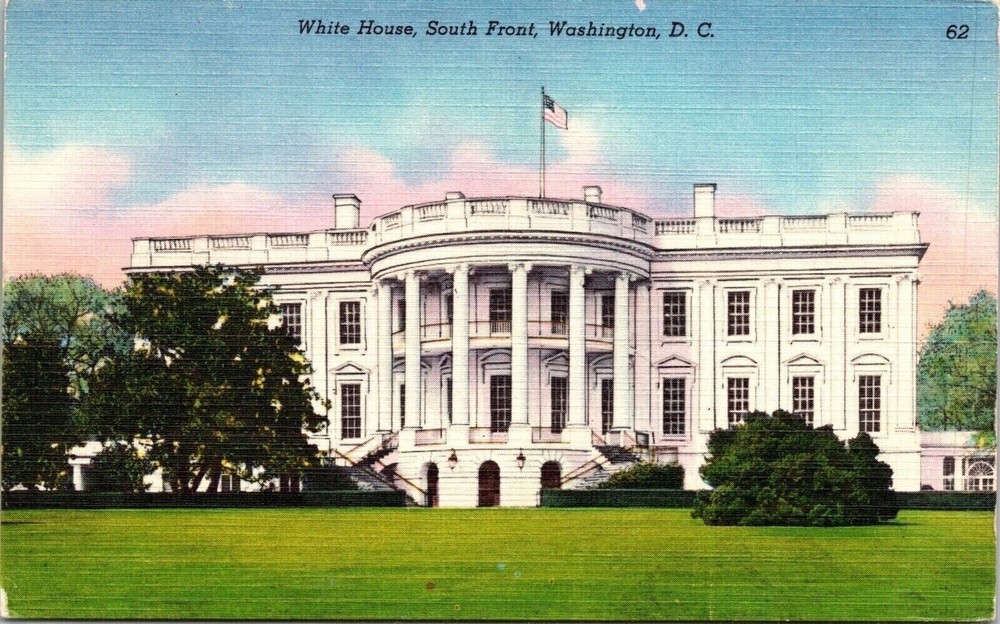 Washington DC White House South Front National Landmark Linen Postcard