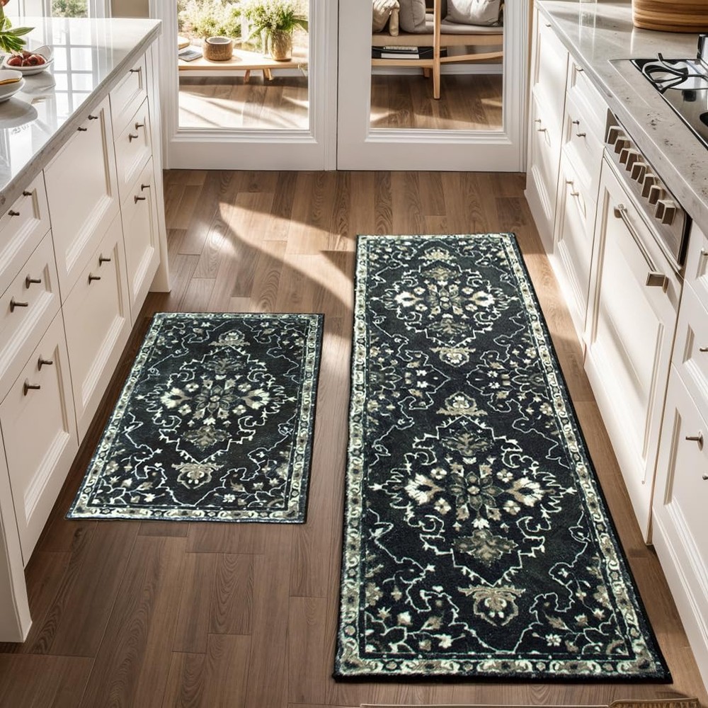 Kitchen Rugs and Mats Sets, 2 Pieces Narrow Kitchen Runner Rug Non Slip Washa...