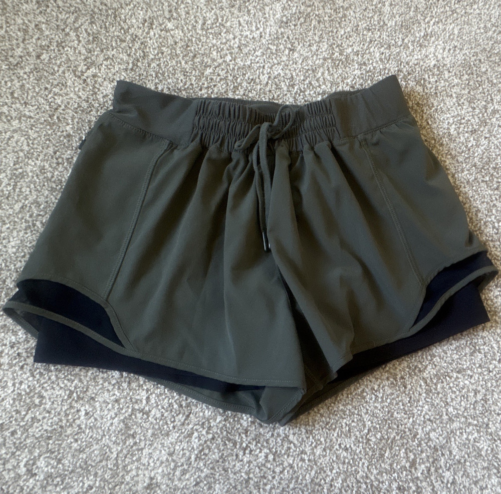Women’s Athletic Running Shorts Green/Black Lined Drawstring Elastic Waist M