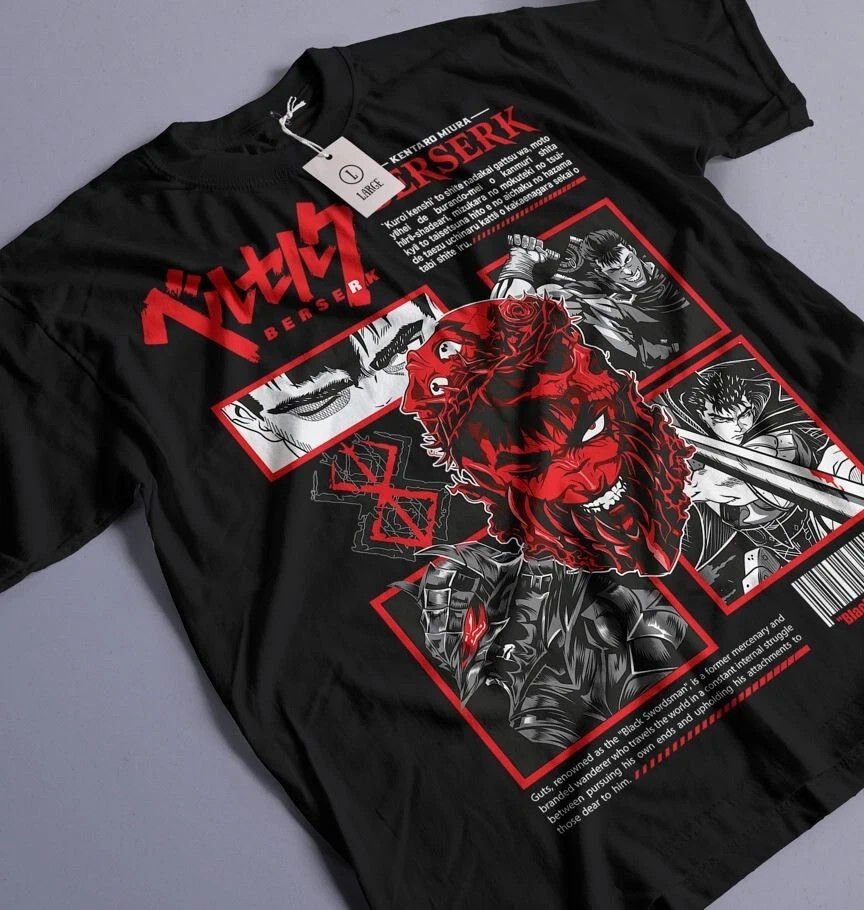 Anime Berserk Guts Black T Shirt Size S - 5XL