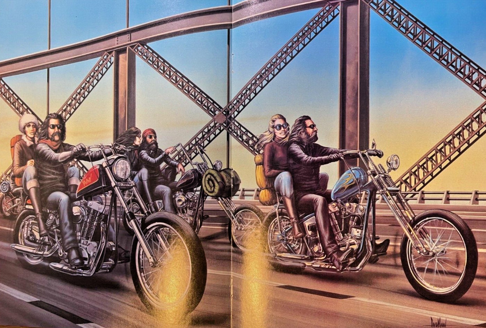 David Mann Poster Motorcycle Riders Crossing Bridge