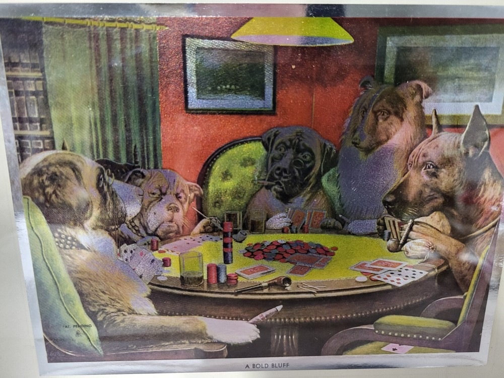 Vintage Framed Print A Bold Bluff By C M Coolidge Dogs Playing Cards Foilcraft