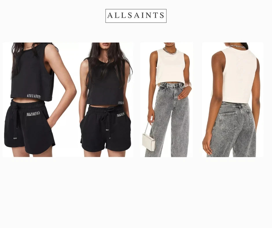 AllSaints Womens Lila Sweatshirt Crop Black or White Sleeveless Designer Top