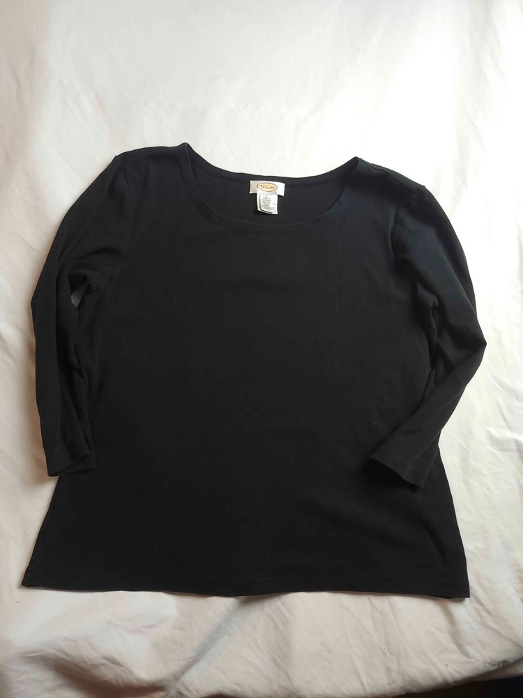 Talbots Shirt Womens Large Black Knit 3/4 Sleeve Scoop Neck Stretch Casual