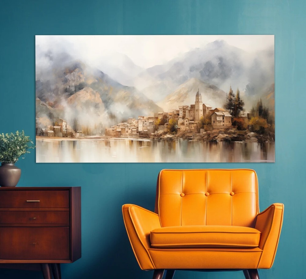 Andorra La Vella Lake Vintage Painting Unframed Canvas Print Australian Wall Art