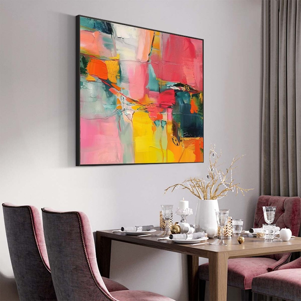 hand painted Oil Painting Abstract Contemporary Large Canvas wall art Yellow Red