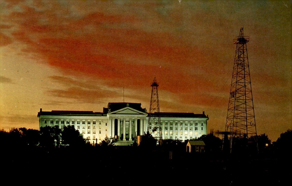 Oklahoma State Capitol and Oil Derricks Postcard