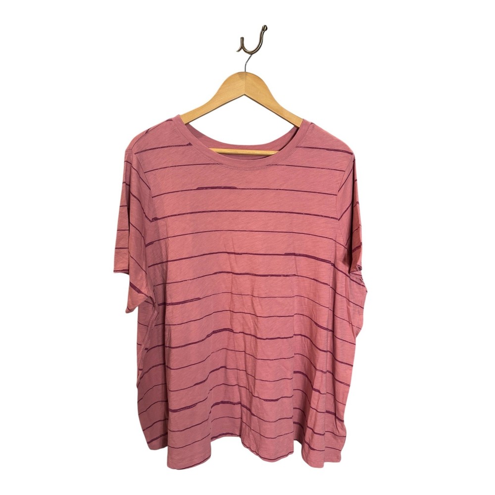 Athleta Organic Daily Striped Tee 3X Women's Short Sleeve Pink Casual Top