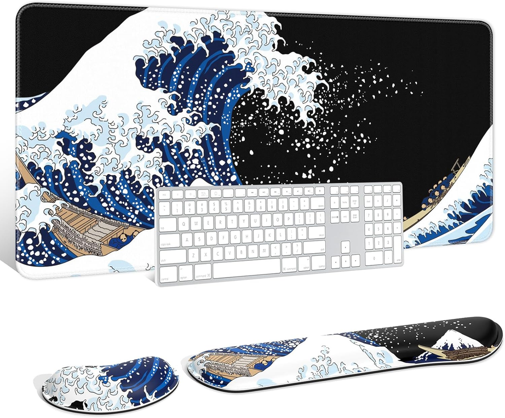 Large Memory Foam Mouse Pad with Wrist Support Set 3-Piece Keyboard Rest
