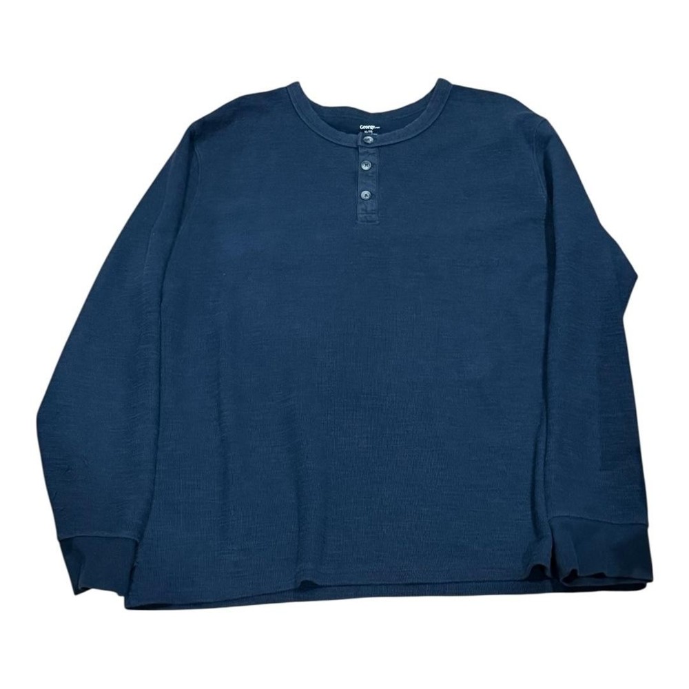 George Henley Shirt Mens XL Navy Blue Waffle Knit Thermal Long Sleeve GRF01104MN