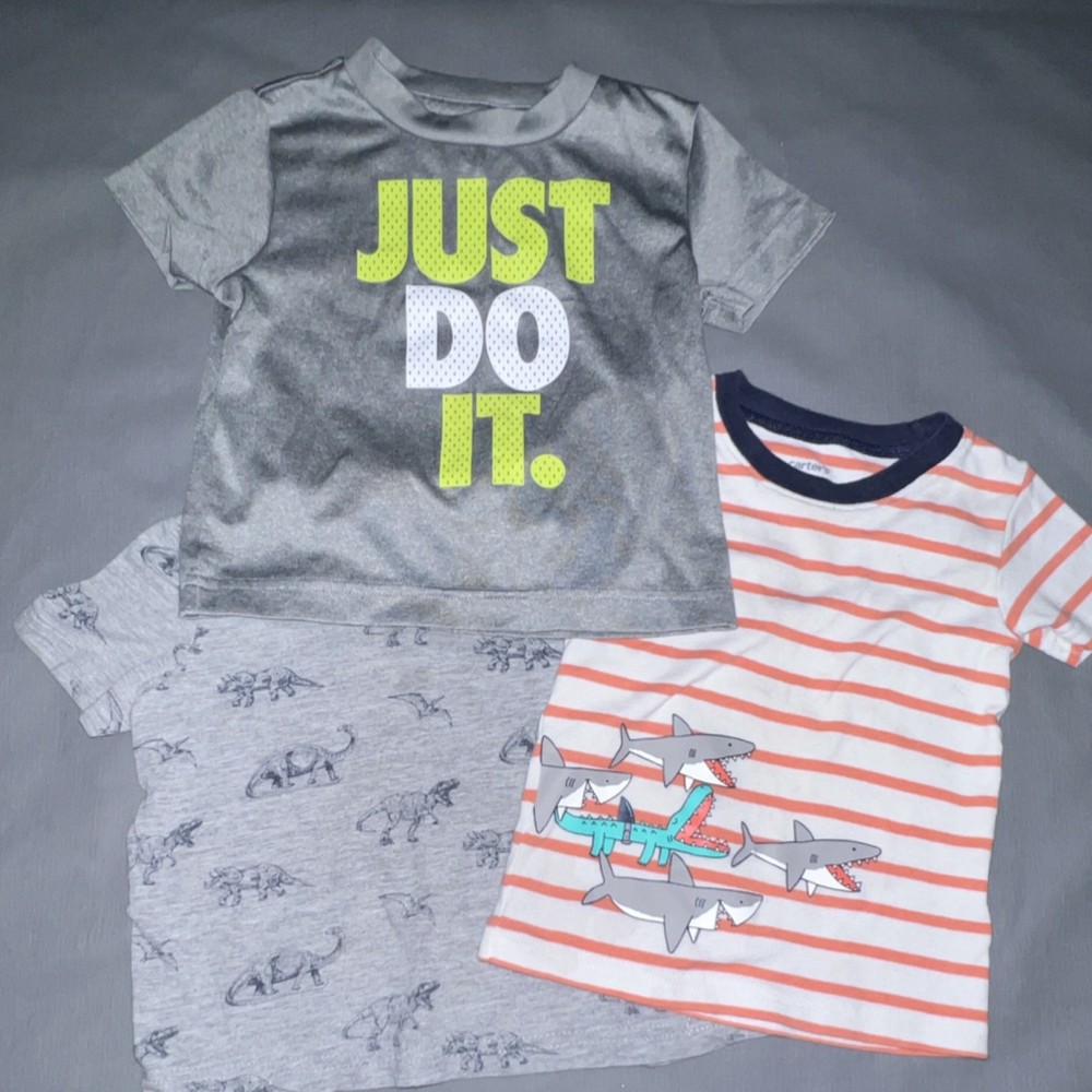 Nike Carter's Lee Short Sleeve T-Shirts Lot 2T 24M Shark Dinosaur Graphic