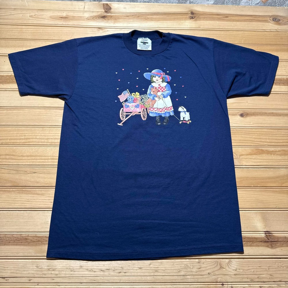 Vintage 90s Girl Bear Wagon Toys Country Cottagecore Graphic T-Shirt USA - Large
